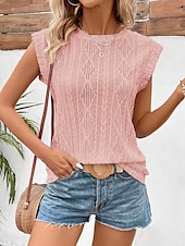 billige Tanks og camisole til kvinner-Kvinnes Camisole Tank Top Ensfarget Grunnleggende Hverdagslig Kortermet Rund U-ring Regular Topper Daglig Hull Hvit Rosa Beige Sommer Vår