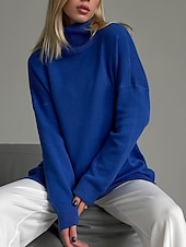 abordables Couleurs unies-Femme Pull Chandail Décontractées Flexible Couleur monochrome A côtes Col Roulé Fendu Tricoté manche longue Hauts réguliers Tricoter Extérieur du quotidien Fin de semaine Bleu Roi Vert Automne Hiver
