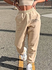 billiga Damjoggers-Dam Asiatisk storlek Byxor Träningsbyxor Mode Ledigt vardag Fullängd Hög midja Bokstav Elastisk midja Bekväm Mateial som andas Mjuk Microelastisk Utomhus Fritids- Vit Kaki Vår, Höst, Vinter, Sommar