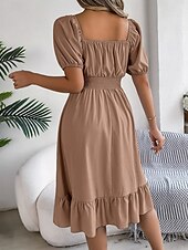 economico Abiti da campagna-Per donna Mini abito Abito casual Abito linea A Abito da lattaia Moda Essenziale Informale Da mare Giornaliero Standard Liscio Manica corta Squadrata Cachi Azzurro Estate Primavera
