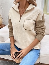 economico Felpe e Sweatshirt Texturizzati-Per donna Liscio Di tendenza Informale Manica lunga Collo alto Top regolari Strada Informale Per uscire Collage Beige Autunno Inverno