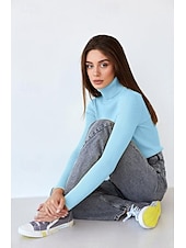 abordables Couleurs unies-Femme Pull Chandail Décontractées Flexible Couleur monochrome A côtes Col Roulé Tricoté manche longue Hauts réguliers Tricoter Extérieur du quotidien Fin de semaine Noir Blanche Automne Hiver