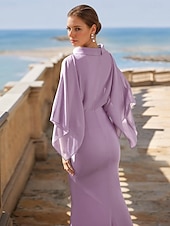 economico Lunghezza del pavimento-Abito A-Line abito madre della sposa elegante collo alto lunghezza fino alla caviglia chiffon stretch maniche a tre quarti con pizzo colore solido