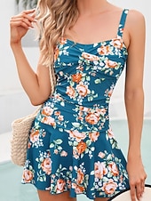 economico Costumi da bagno-Costumi da bagno da donna Swimdresses Costume intero Monokini Tankini senza schiena Controllo della pancia Alta vita Slim Vacanze Mare Abbigliamento Floreale V Neck Senza maniche Costumi da bagno