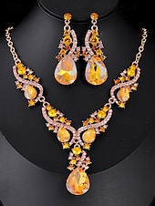 abordables Collier pour femme-ensemble de bijoux en cristal vert pour femme avec collier en forme de larme et boucles d&#039;oreilles assorties, style élégant pour les mariages et les événements formels