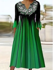 abordables Robe de cocktail-Robe en maille Femme Robe mi-longue A Ombre Mode Vacances Fin de semaine Poche Manches 3/4 Col V Robe Standard Jaune Bleu Vert Printemps S M L XL XXL