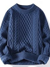 preiswerte Einfarbige Farben-Damen Pullover Brautkleider schlicht Weich Einfarbig Gedrehtes Rundhalsausschnitt Strick Langarm Normale Oberteile Stricken Outdoor Täglich Wochenende Blau Beige Herbst Winter