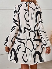 abordables Robe Rayée et Géométrique-Femme Mini robe Robe casual Décontractées du quotidien Standard Graphic manche longue Col Roulé Blanche Eté Printemps Automne