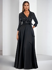 cheap Floor Length-Blazer Dress A-Line Evening Gown Elegant Dress Tuxedo Dress Formal Wedding Floor Length 3/4 Length Sleeve Shirt Collar Pocket Satin with Glitter Slit 2025