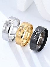 baratos Jóias Masculinas-anéis de cruz de aço inoxidável masculinos com incrustações de strass, joias cristãs duráveis, ideais para uso diário, igreja e presentes