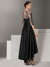 economico Lunghezza del pavimento-abito a trapezio abito per la madre della sposa elegante semplice scollo a v lunghezza alla caviglia lunghezza tè raso manica a 3/4 con pizzo arricciato paillettes 2025