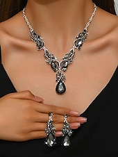 abordables Collier pour femme-ensemble de bijoux en cristal vert pour femme avec collier en forme de larme et boucles d&#039;oreilles assorties, style élégant pour les mariages et les événements formels