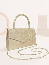 voordelige Clutches &amp; Avondtasjes-Dames Koppeling Avondtasje Schoudertassen Klep tas Polyesteri Feest Bruiloft Ketting Grote capaciteit Multi-dragen Effen Kleur Zilver Zwart Lichtbruin