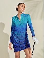 billige Kvinners golfklær-Dame golfkjole Blå Langermet Dame golfantrekk Klær Antrekk Bruk klær