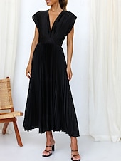 ieftine Rochii Party-Pentru femei Rochie casual Rochie Maxi Zdrobit Casual În V Fără manșon Negru Șampaniu Fucsia Culoare