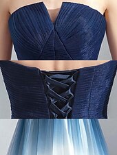 olcso Ruhák végzős bálra-Ombre A-vonalú báliruha estélyi ruha redőzött formális álarcosbál floor length ujj nélküli strapless tüll 2025