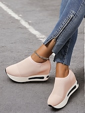 billige Sneakers til kvinner-hvite slip-on-strikkede joggesko for kvinner med pustende mesh og skjult hæl - lette fritidssko for turgåing og hverdagsbruk