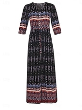 Χαμηλού Κόστους Boho Φορέματα-Γυναικεία Μακρύ φόρεμα Καθημερινό φόρεμα Boho Chic Φορέματα Φόρεμα Boho Βοημία χαριτωμένο στυλ Στυλάτο Διακοπές Καθημερινά Παραλία Χαλαρή Εφαρμογή Γραφική 3/4 Μήκος Μανικιού Λαιμόκοψη V