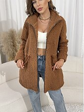 levne Blazery a obleky-Dámské Zimní kabát Zahřívací Pohodlné Večírek ulice Dar Běžné / Denní Zip Kapsy Zip Stojáček Módní Denní Venkovní Na běžné nošení Pevná barva Běžný Svrchní oděvy Dlouhý rukáv Podzim Zima Hnědá S M L