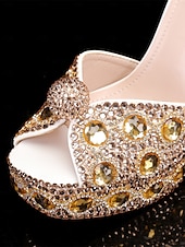cheap Wedding &amp; Special Occasion Shoes-Women&#039;s Glamorous Crystal-Embellished Platform Sandals with Ankle Strap | Perfect for Weddings and Special Occasions
