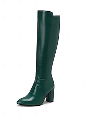 baratos Botas da moda-botas femininas pretas de couro envernizado até o joelho com saltos altos, design elegante para uso noturno moderno e ocasiões especiais