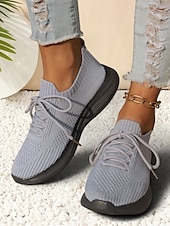 preiswerte Damen-Sneaker-weiße, leichte Strick-Schnürsneaker für Damen – atmungsaktive Sportschuhe zum Laufen, Gehen und für den Komfort im Alltag