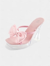 voordelige Semi-formeel-roze satijnen strik platformhakken voor dames met helder stiletto-ontwerp - stijlvolle bruidsschoenen voor bruiloften en speciale gelegenheden