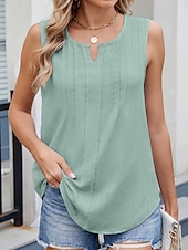 economico Top e canotte da donna-Top Canotta da Donna in tinta unita base casual senza maniche con scollo a V regolari quotidiani occhiello bianco blu cielo verde estate primavera