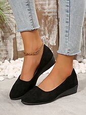 お買い得  レディースフラットシューズ-クッションソールを備えた女性用の柔らかいネイビーブルーのスエードスリッポンフラットシューズ | 普段使いに最適