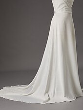 economico Abiti da sposa-Abiti da sposa da cerimonia A-Line scollo a V senza maniche lunghezza totale abiti da sposa in raso con strascico e arricciature 2025