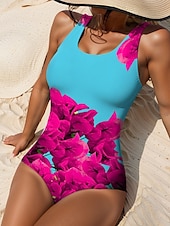 abordables Maillots de bain une pièce-Maillots de bain femmes maillot de bain une pièce monokini sans dos contrôle du ventre taille haute slim vacances plage maillot de bain floral en U sans manches