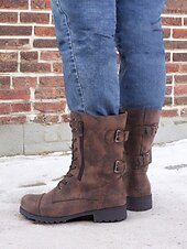 cheap Combat Boots-Versatile Brown Leather Lace-Up Boots with Military Flair for Women - Perfect for Fall and Winter Everyday Wear