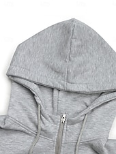 baratos Moletons e Sweatshirts Texturizados-Mulheres Moletom com zíper Tecido Moderno Confortável Manga Longa Com Capuz Tops regulares Casual Patchwork Zíper Bolsos Cinzento Primavera Outono Inverno