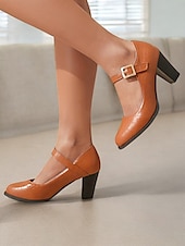 abordables Block Heels-escarpins Mary Jane roses classiques pour femmes - bout rond, bride à la cheville, talon moyen, tenue de travail de bureau
