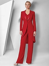 cheap Mom&#039;s Pant Suits-Pantsuit 3 Piece Mother of the Bride  Elegant V Neck Floor Length Stretch Fabric Long Sleeve Wrap Included with Solid Color 2025