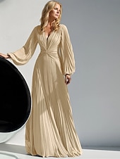 abordables Longueur du plancher-robe trapèze robe mère de la mariée élégante simple col en V longueur au sol en mousseline de soie à manches longues avec couleur unie 2025