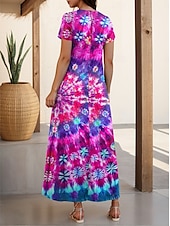 preiswerte Kunst &amp; Design Kleid-Damen Maxikleid Lässiges Kleid Strandkleid Shift Kleid Stilvoll Lässig Drop Shoulder Urlaub Täglich Reguläre Passform Floral Kurze Ärmel V-Ausschnitt Lila Frühling Herbst