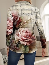 baratos Camiseta floral-Camiseta Feminina Rosa Moderna Manga Longa Decote V Golinha Tops Regulares Trabalho Estampada Preto Branco Amarelo Rosa Vermelho Verão Primavera Outono