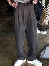 baratos Solto-Homens Social Calças chinês Calças Plissadas Botões Bolsos Perna reta Tecido Conforto Formal Festa Trabalho Moda Estilo Clássico Preto Cinzento Escuro Micro-Elástica