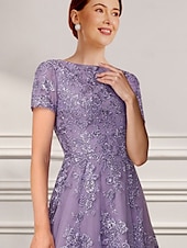 economico Lunghezza del pavimento-Abito a A Line Madre della Sposa Abito Elegante Collo gioiello Lunghezza a terra Chiffon Pizzo Mezza manica con Pizzo Colore solido