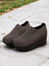 billige Sneakers til kvinner-hvite slip-on-strikkede joggesko for kvinner med pustende mesh og skjult hæl - lette fritidssko for turgåing og hverdagsbruk