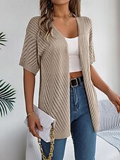 abordables Cardigans et vêtements d&#039;extérieur-Femme Pull Chandail Gilet Cardigan Décontractées Flexible Couleur monochrome A côtes Ouvrir le devant Tricoté Manches courtes Hauts réguliers Tricoter Extérieur du quotidien Fin de semaine Blanche