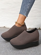 billige Sneakers til kvinner-hvite slip-on-strikkede joggesko for kvinner med pustende mesh og skjult hæl - lette fritidssko for turgåing og hverdagsbruk