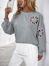economico Felpe e Sweatshirt Texturizzati-felpa da donna casual semplice strada abbigliamento quotidiano girocollo patchwork manica lunga grigio autunno inverno