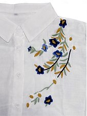 olcso Boho felsők-Női Boho ing Napi Stílusos Modern Virágos Virág Normál felsők Hosszú ujj Püspök Szögletes Hímzett Előírásos öltözék Bálint nap Munka Napi Fehér Tavasz, Ősz, Tél, Nyár