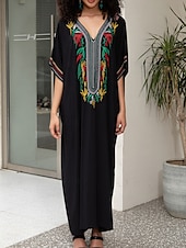 abordables Robes Bohémiennes-Femme Robe Maxi Robe casual robe boheme Décontractées Vacances du quotidien Standard Floral Demi Manches Col V Rouge Bleu Dorée Eté Printemps Automne