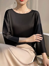 levne Dámské pracovní topy-Dámské Halenka Pevná barva Elegantní stylové 3/4 délka rukávu Tričkový Běžné topy Dovolená Párty Práce Černá Vodní modrá Khaki Jaro Podzim