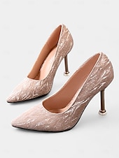 cheap Formal-Women&#039;s Pointed Toe Champagne Glitter Stiletto Heels with Ankle Strap | Perfect for Spring Weddings