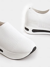 billige Sneakers til kvinner-hvite slip-on-strikkede joggesko for kvinner med pustende mesh og skjult hæl - lette fritidssko for turgåing og hverdagsbruk