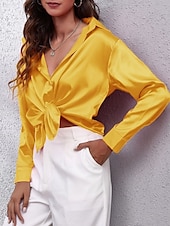 economico Top eleganti-Per donna Camicia Elegant Elegante Raso/Satin Tinta unica Affari Moderno Casual Manica Lunga Colletto a Camicia Top Regolari Lavoro Abbigliamento Formale Bottoni Giallo Rosa Vino Blu Verde Estate